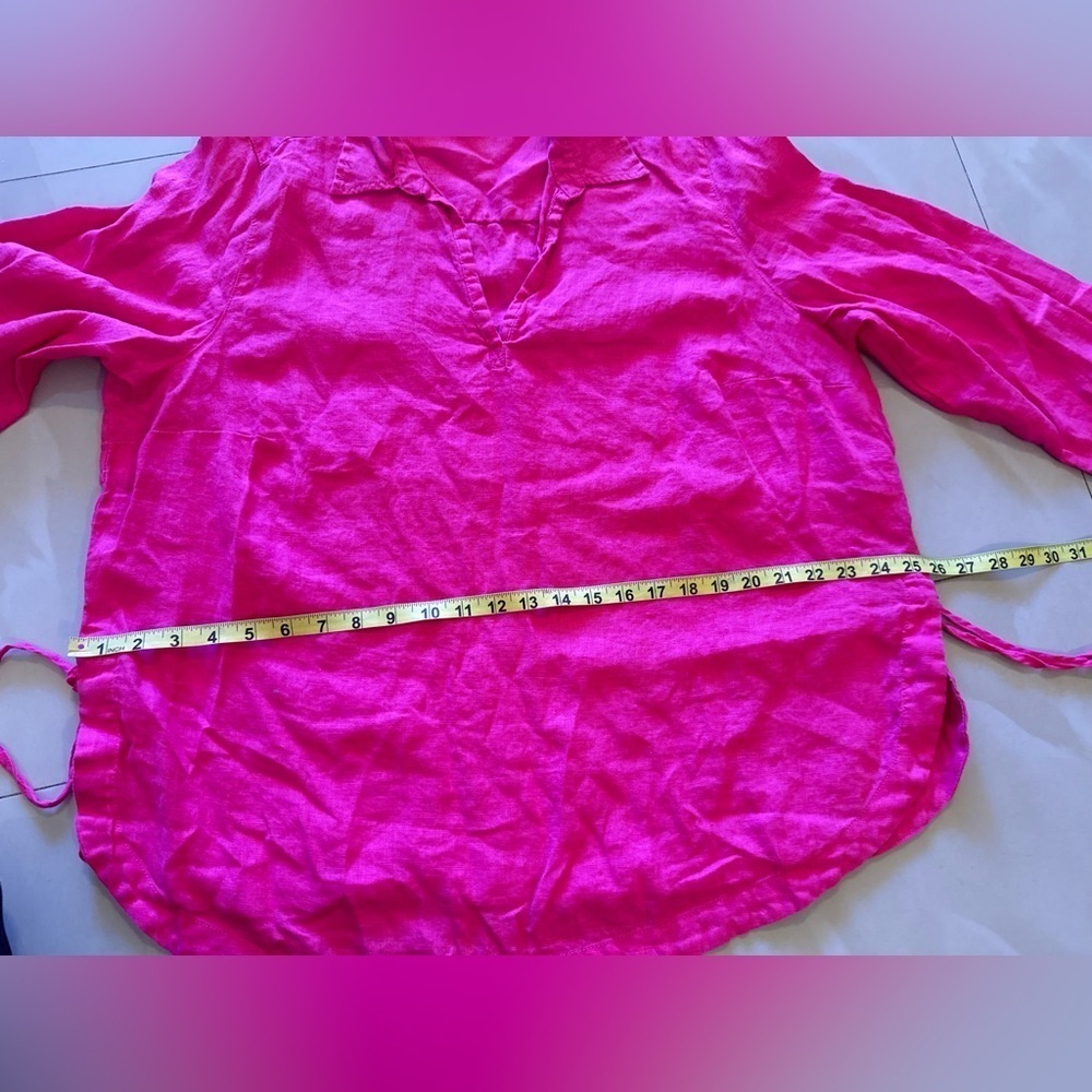 Linen! Ladies Isaac Mizrahi Pink Berry Linen Top-Size 1X tie - Picture 13 of 16